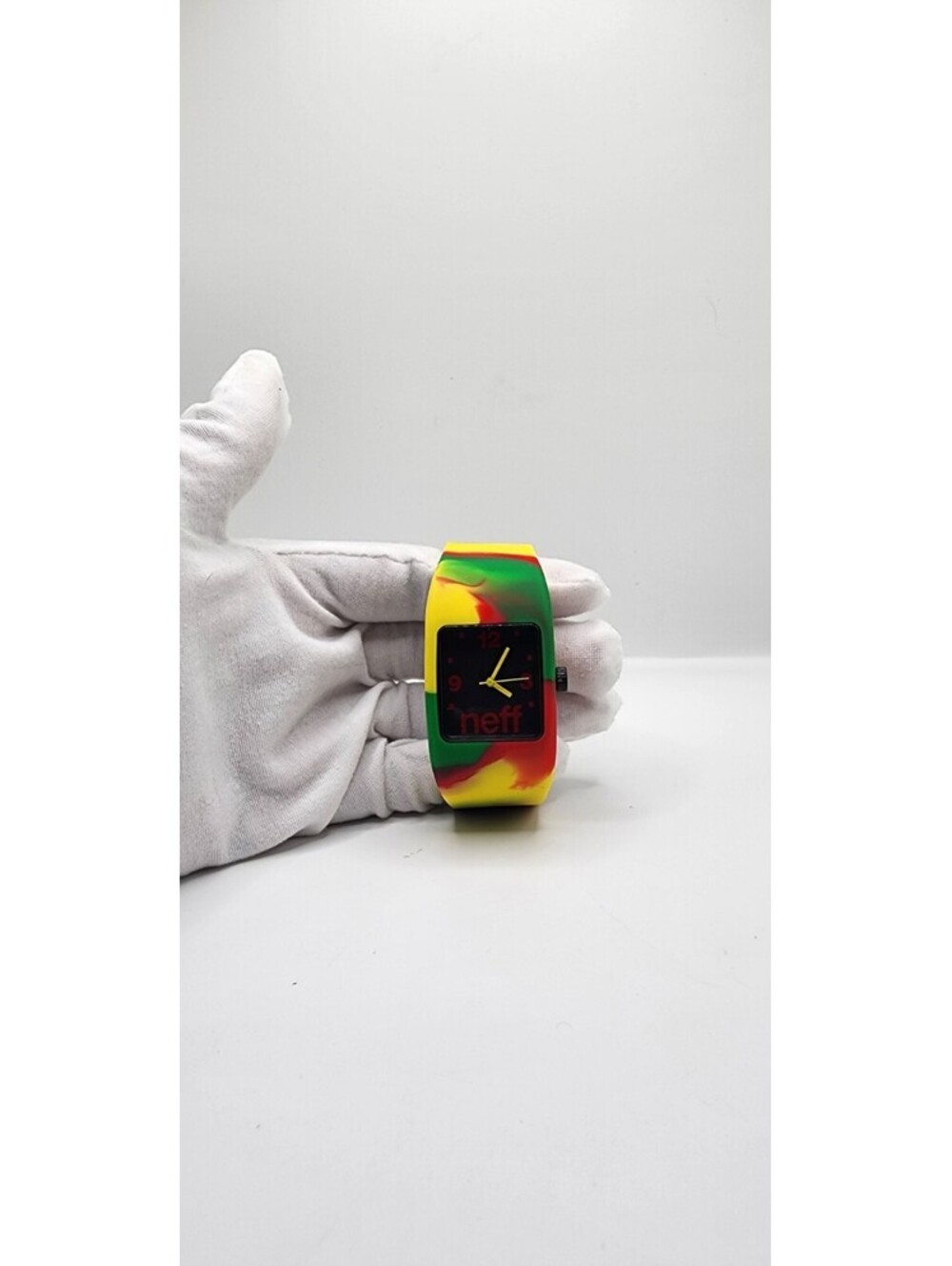 Neff Rasta Swirl Silicone Watch Unisex Quartz Square Black Dial Red Green Yellow